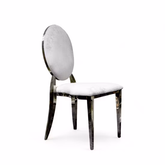 Sedie da pranzo in pelle PU bianca e acciaio inossidabile dorato per hotel, casa, ristorante, sala banchetti, matrimoni